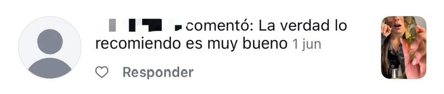 Comentario en Instagram: "La verdad lo recomiendo es muy bueno"