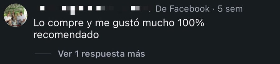 Comentario en Facebook: "Lo compre y me gustó mucho 100% recomendado"